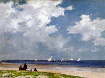  impressionist Oil Painting - Sailboats off Far Rockaway Impressionist beach Edward Henry Potthast